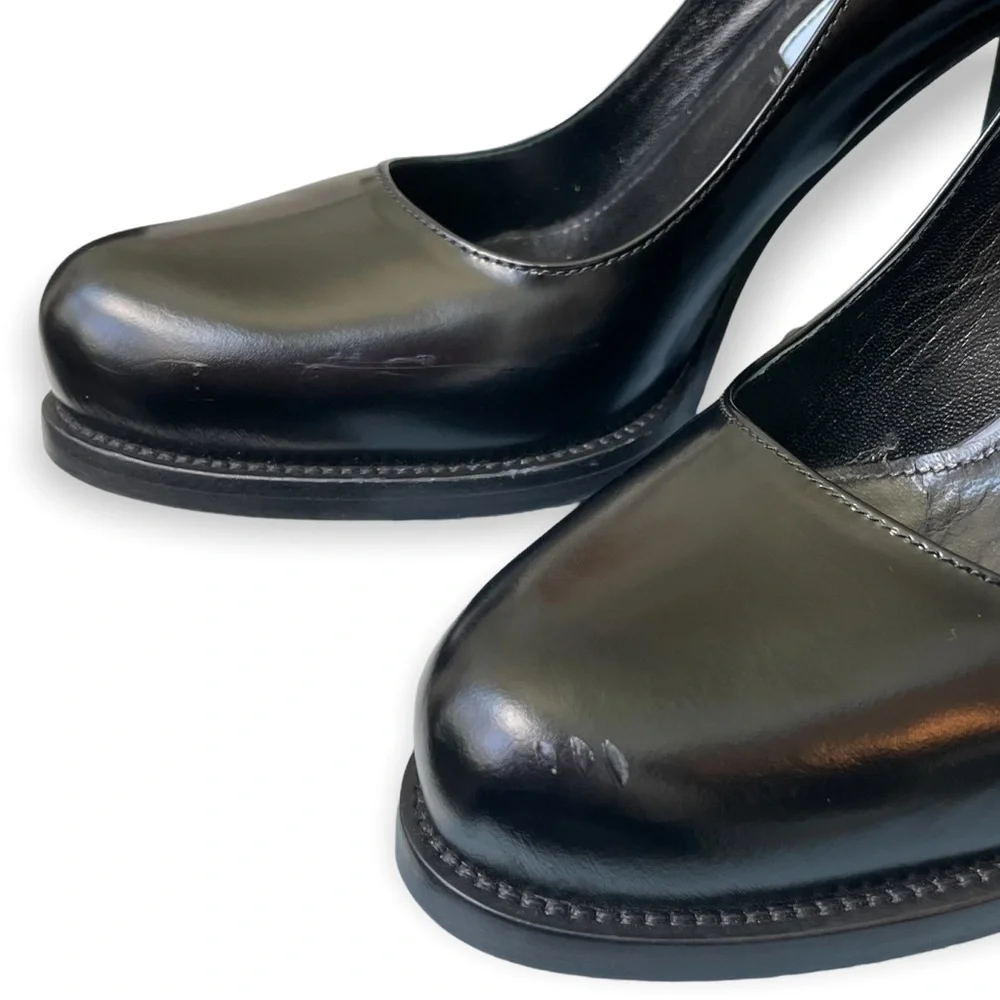 Prada Black Heels Platform Leather Chunky Heels - Picture 6 of 10